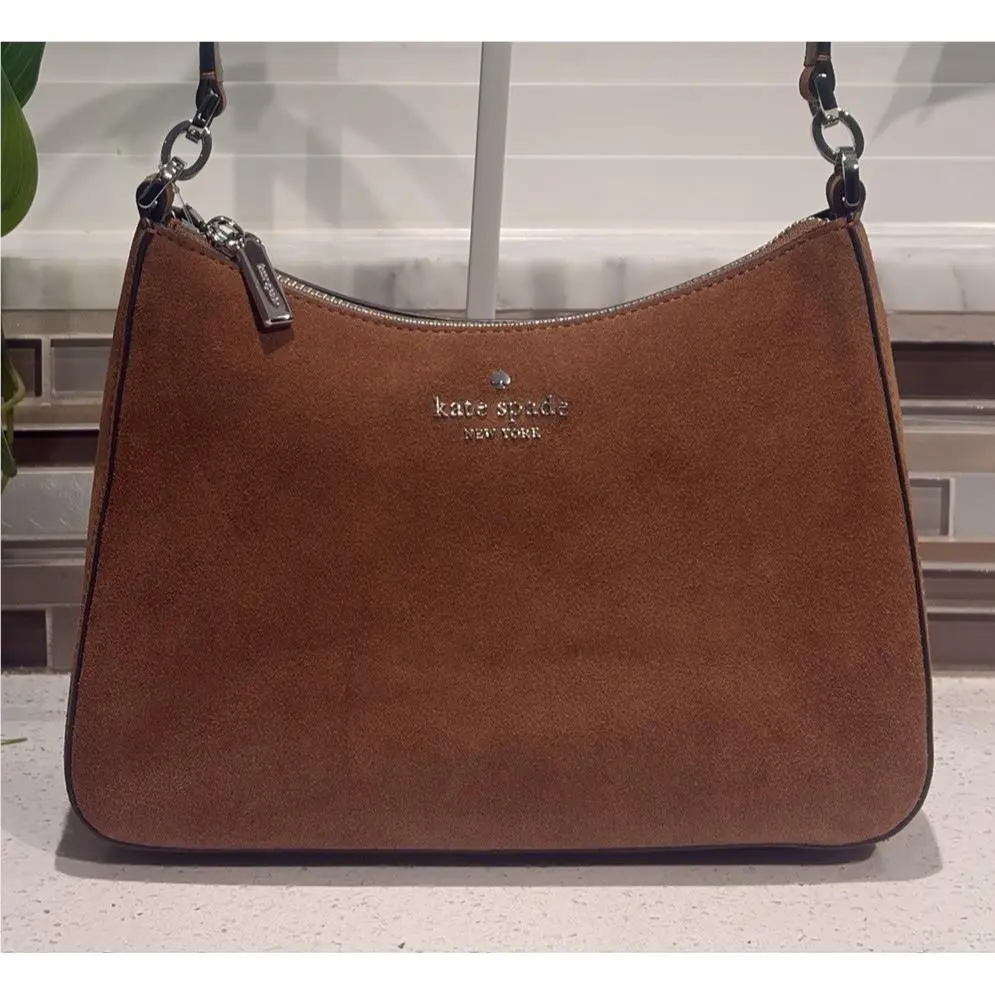 Margot Small Medium Shoulder Bag Crossbody Ginger Brown Suede Silver by Kate Spade