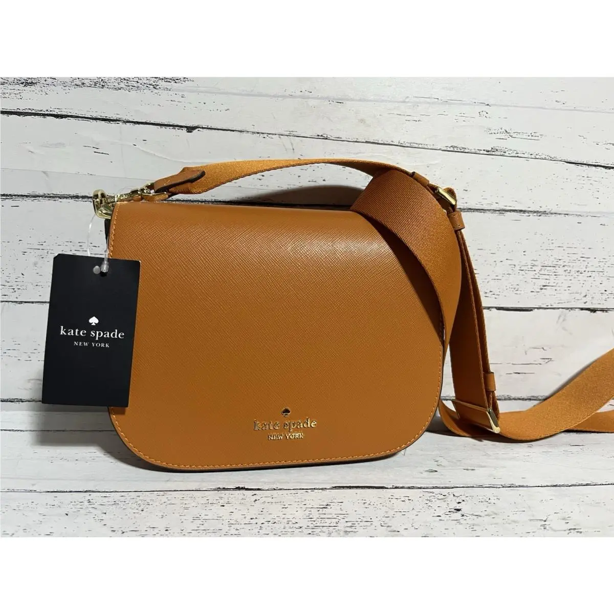 New York KC438 Saffiano Leather Saddle Crossbody Orange by Kate Spade