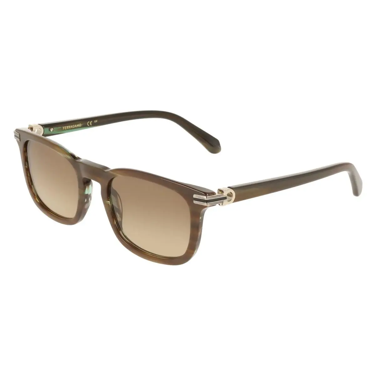 Ferragamo SF2120S 208 Brown Horn Brown Gradient Rectangle Sunglasses 53mm Men`s by Salvatore Ferragamo