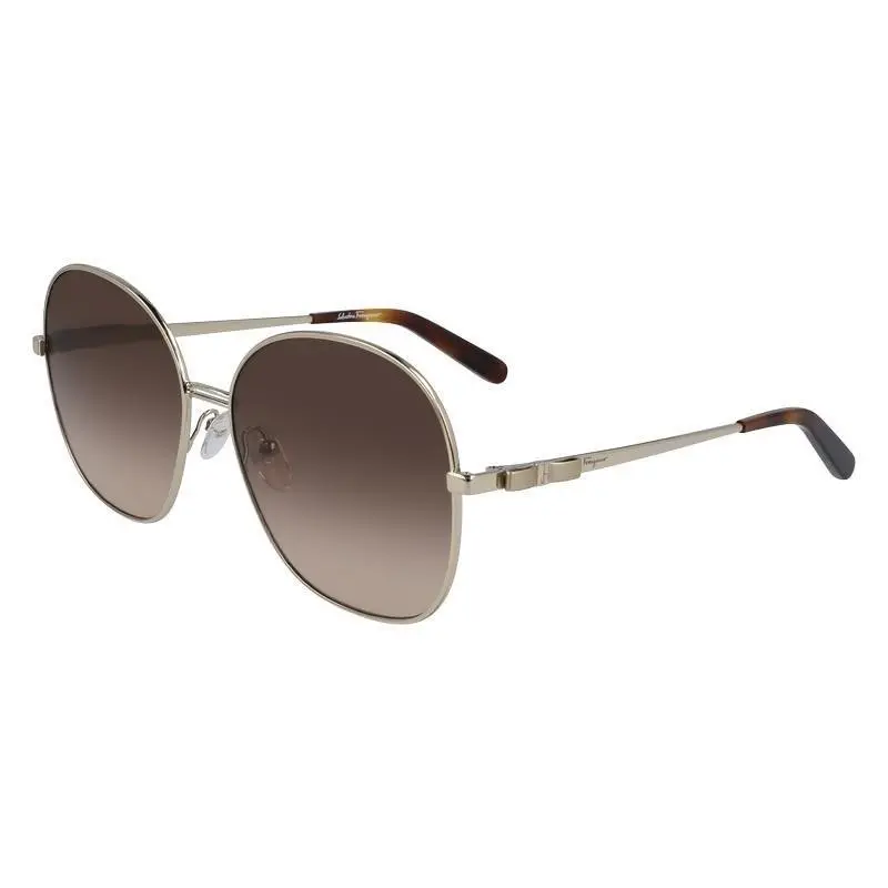 Ferragamo SF242S 770 Rose Gold Brown Gradient Round Sunglasses 60mm Women`s by Salvatore Ferragamo