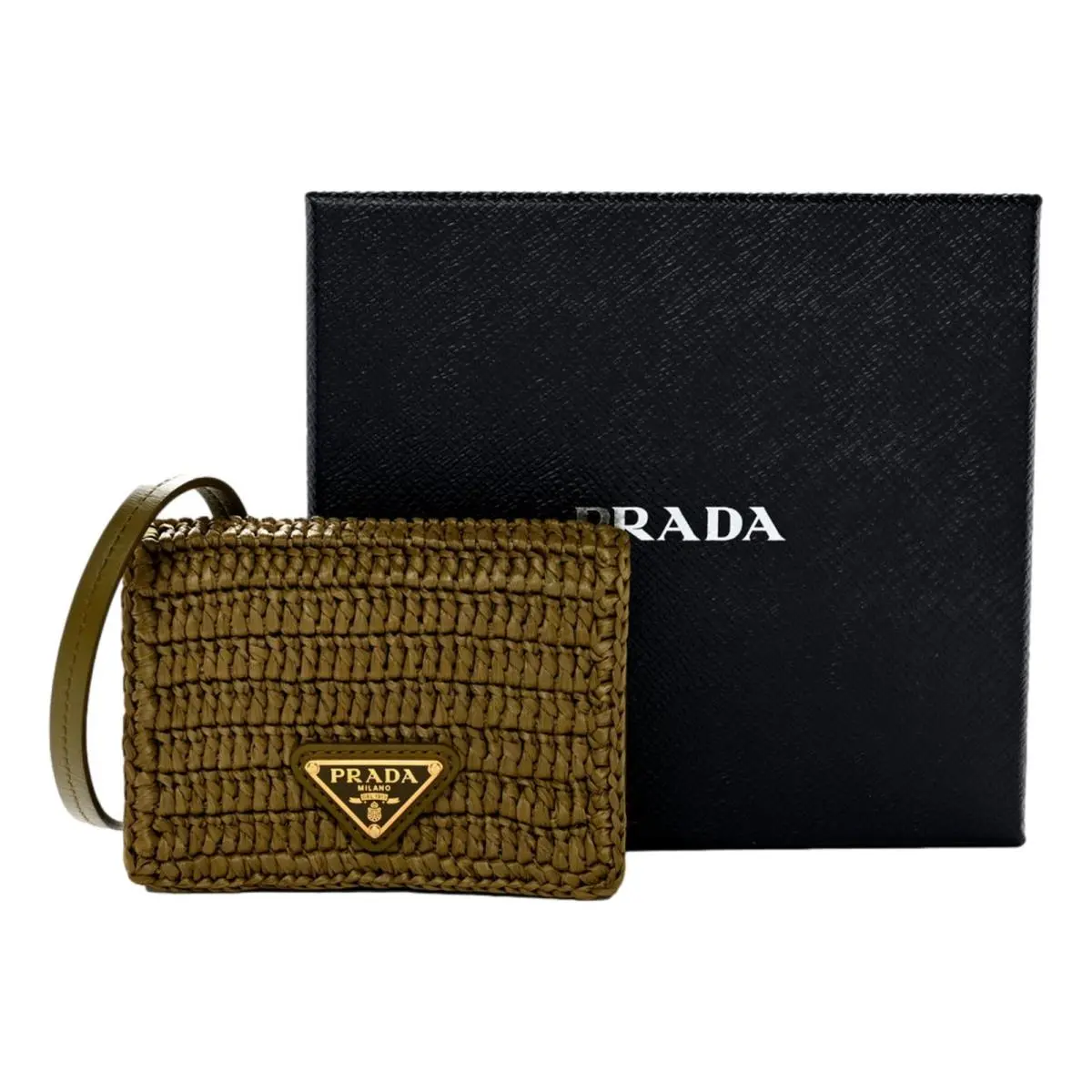 Prada Olive Green Crochet Raffia Mini Crossbody Bag Leather Strap