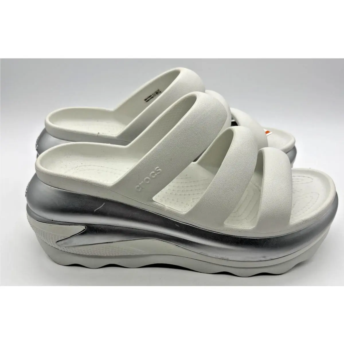 Crocs shoes - Crocs Mega Crush Metallic Triple Strap - 210459-1OQ - Silver / White (UPC: 196265736959) 0