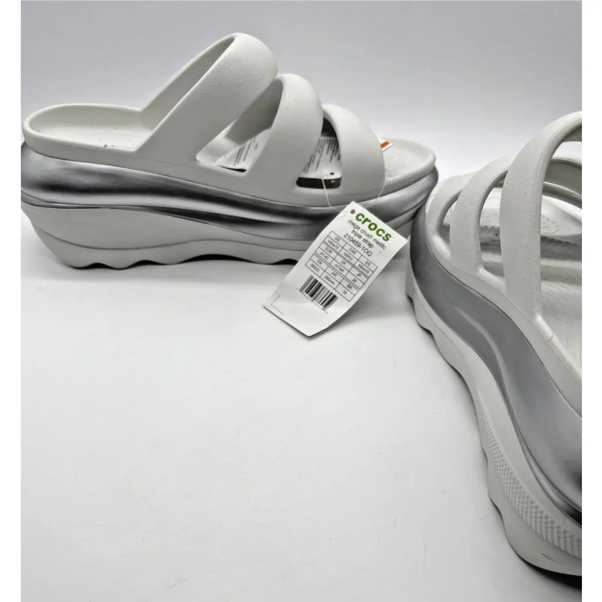 Crocs shoes - Crocs Mega Crush Metallic Triple Strap - 210459-1OQ - Silver / White (UPC: 196265736959) 1