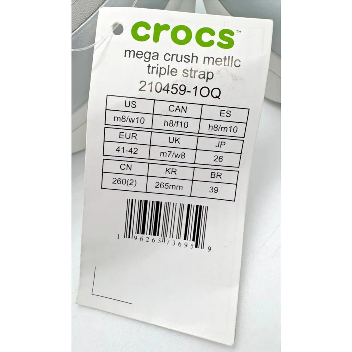 Crocs shoes - Crocs Mega Crush Metallic Triple Strap - 210459-1OQ - Silver / White (UPC: 196265736959) 2