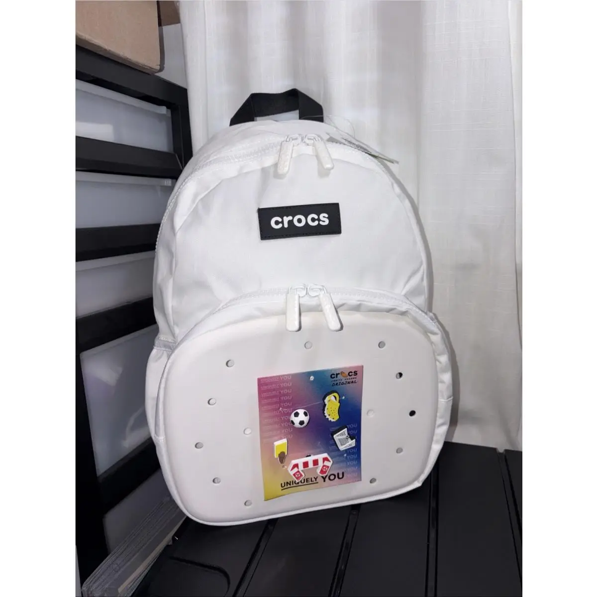 Crocs Bookbag White/black Nylon with Charms- 17.5” Backpack