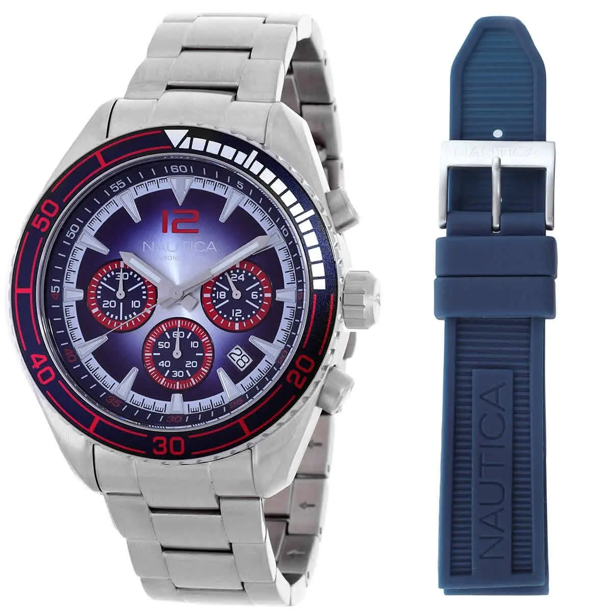 Nautica Key Biscane Chronograph Quartz Blue Dial Men`s Watch Box Set NAPKBF302