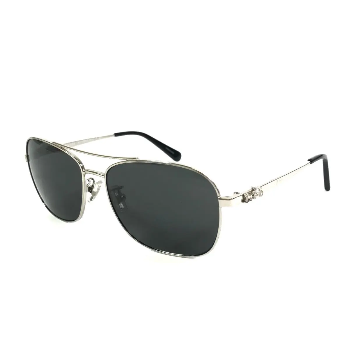 Sunglasses HC7080 L1014 900187 Silver Aviator Frames with Dark Gray Lenses by Coach