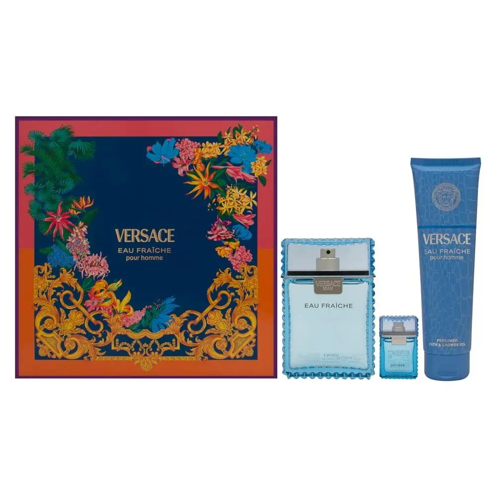 Versace Man Eau Fraiche Men 3 Pc Set 3.4 oz Edt + Shower Gel + Mini