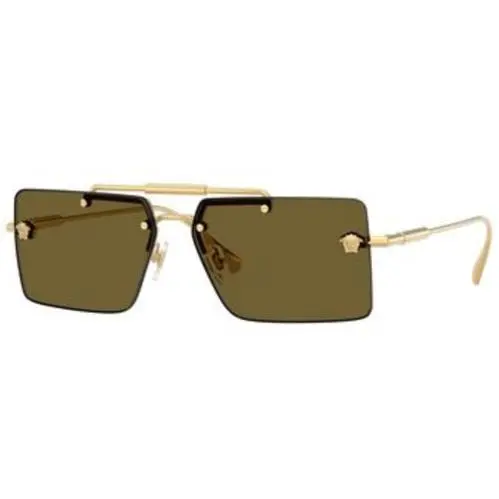 VE 2245 Gold / Dark Brown Polyamide Standard 100273 Size 60 Sunglasses by Versace