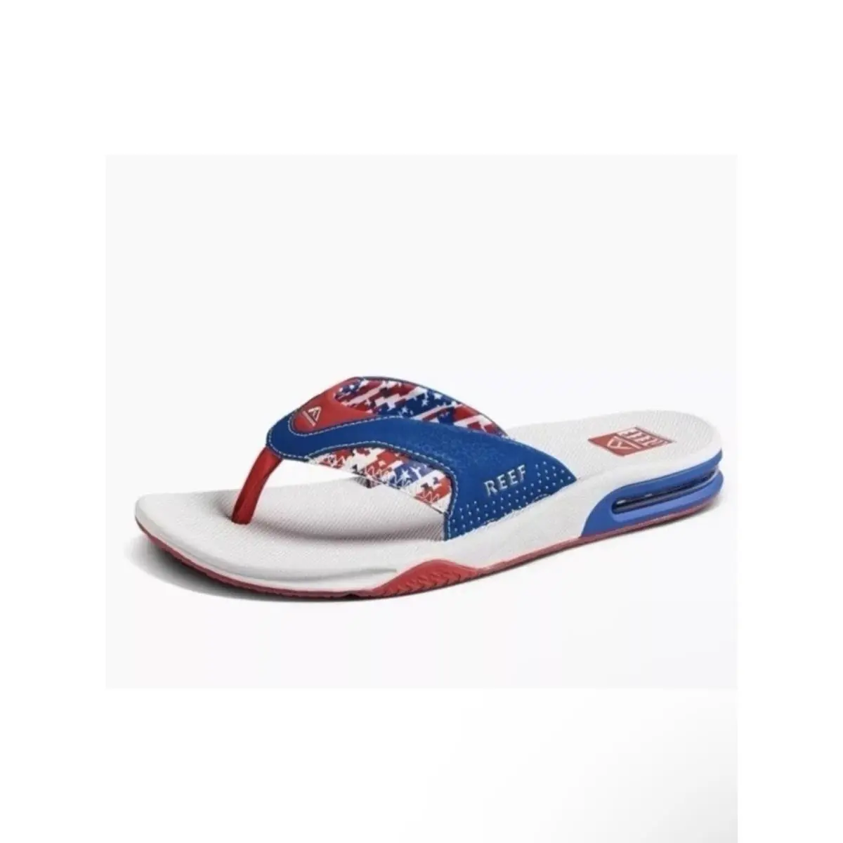 Mens 13 Reef Fanning Flip Flops Bottle Opener Patriotic Sandals Red White Blue