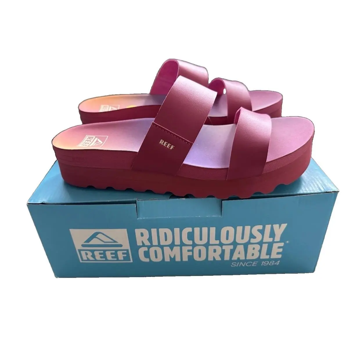Reef Womens Sanctuary Sandals Pink Aquarius Zodiac Platform Size 10
