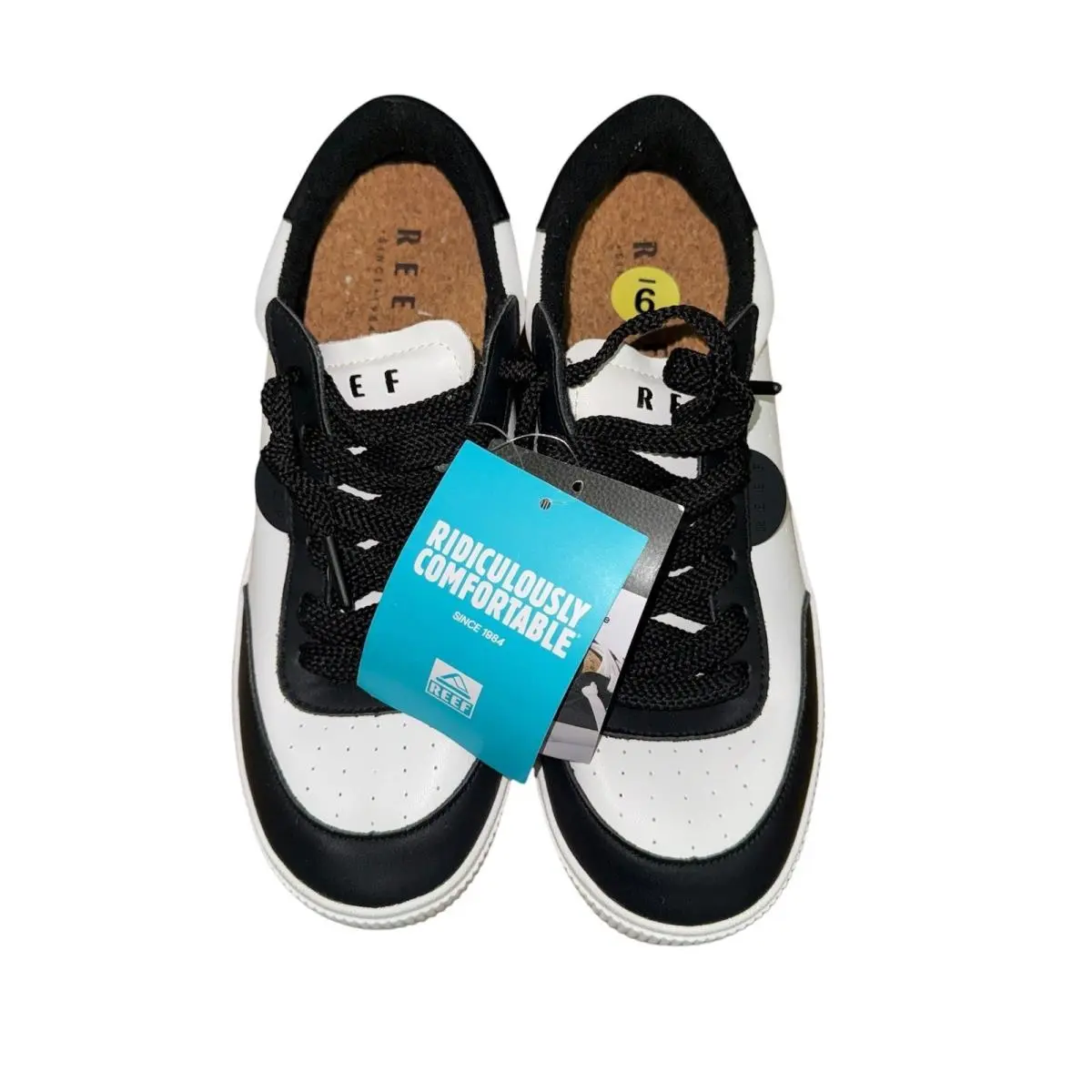Reef Lay Day Seas Womens 9 Sneaker Black White Leather Low Top Wedge Insole