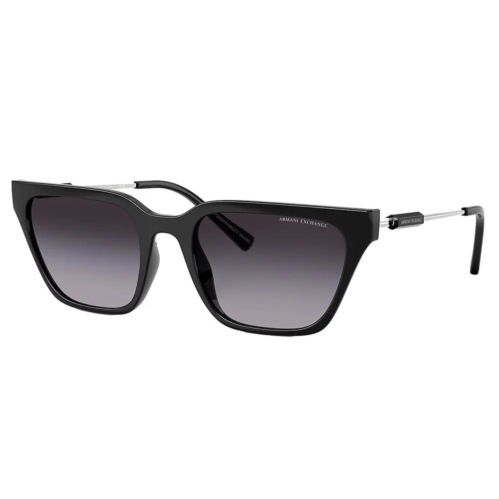 AX 4158S 81588G Shiny Black Plastic Metal Sunglasses Grey by Armani Exchange
