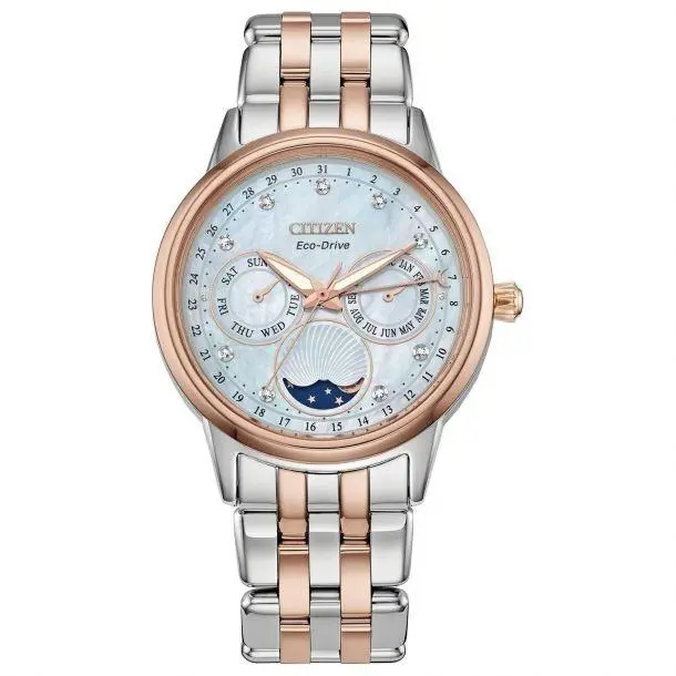 FD0006-56D Calendrier Eco-drive Moon Phase Mother-of-pearl Women`s Watch by Citizen
