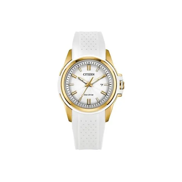 Veya FE1262-03A Eco-drive Gold-tone Silver Dial White Silicone 33.4mm by Citizen