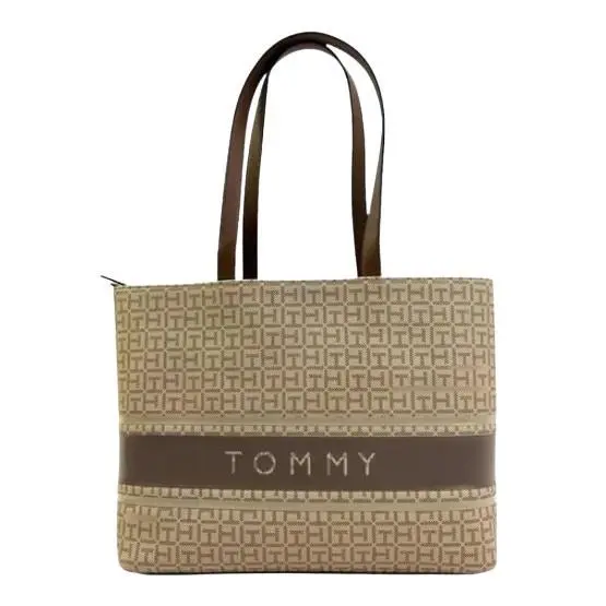 Tommy Hilfiger Women`s Birdie II Tote Coated Square Monogram Tan Brown by Tommy Bahama