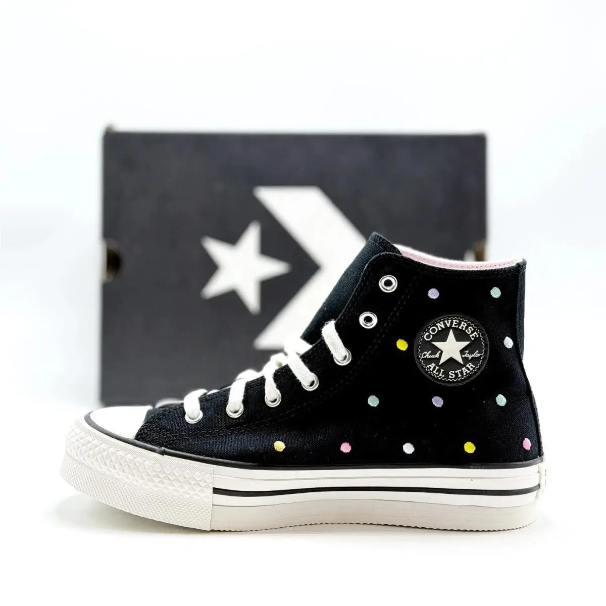Converse shoes - Converse Chuck Taylor All Star EVA Lift - Black / Vintage White / Egret (Multi-Dot Embroidery) 8