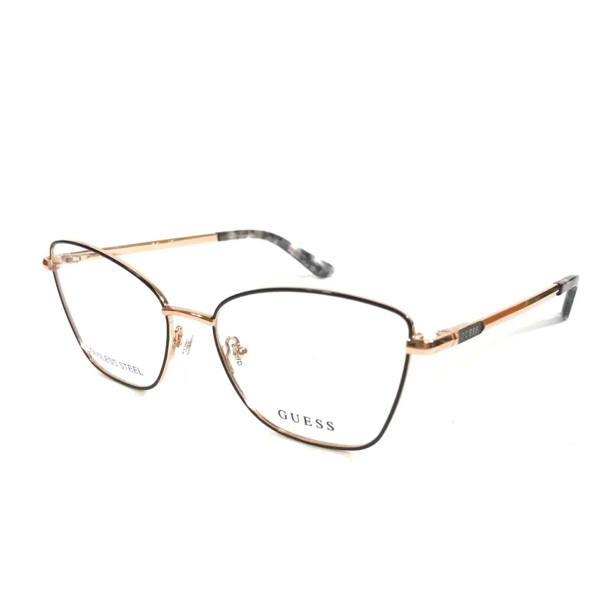 Eyeglasses Frames GU50163 001 Black Rose Gold Cat Eye Wire Rim 54-16-140 by Guess