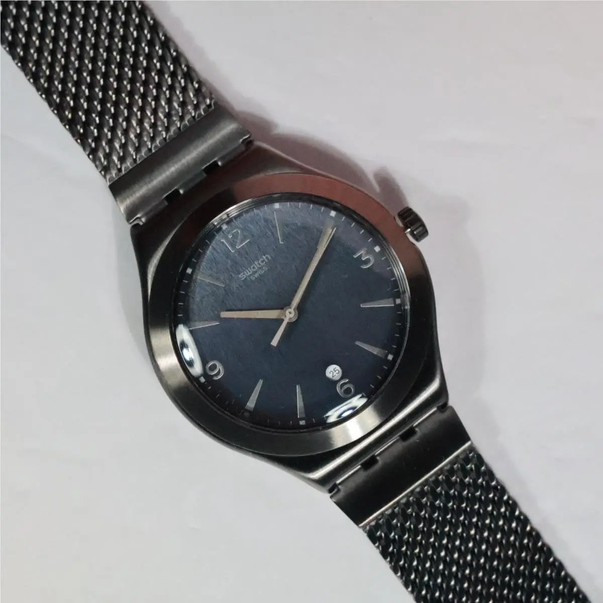 Swiss  Irony 41MM Grey Classic Mesh O`light YWM403M Unisex Wristwatch by Swatch