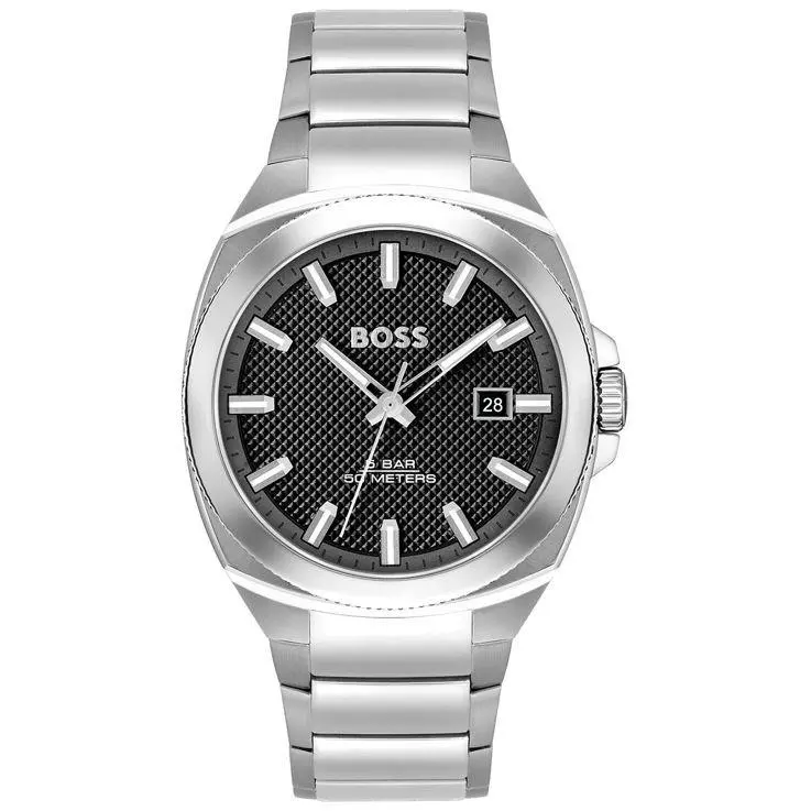 Hugo Boss Walker 1514136 Black Dial Silver Stainless Steel Bracelet Mens Watch - Dial: Black, Band: Silver, Bezel: Silver