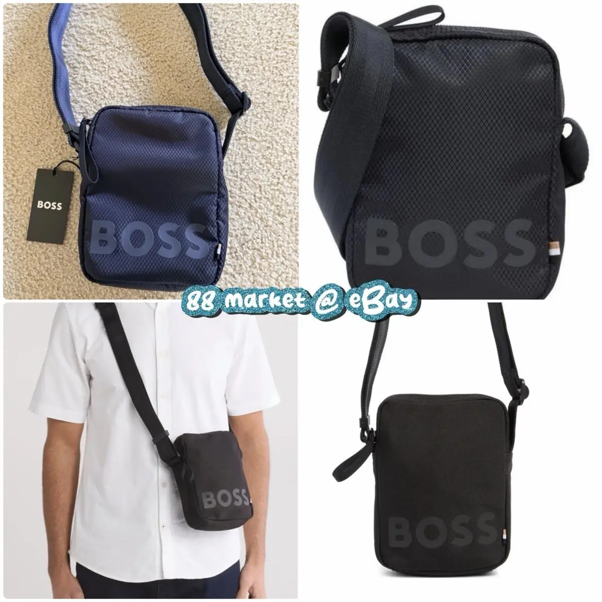 Crossbody Pixel Embossed Logo 50549910 Black Travel Lightweight by Hugo Boss