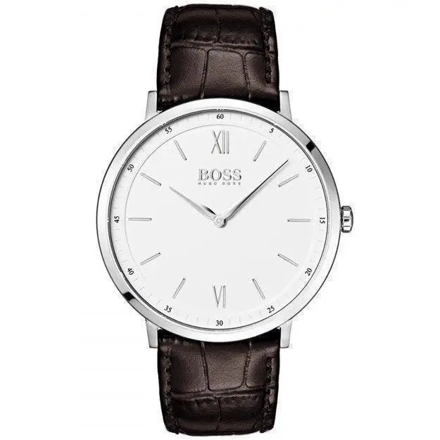 1513646 Essential White Dial Brown Leather Straps 40MM Mens Watch by Hugo Boss