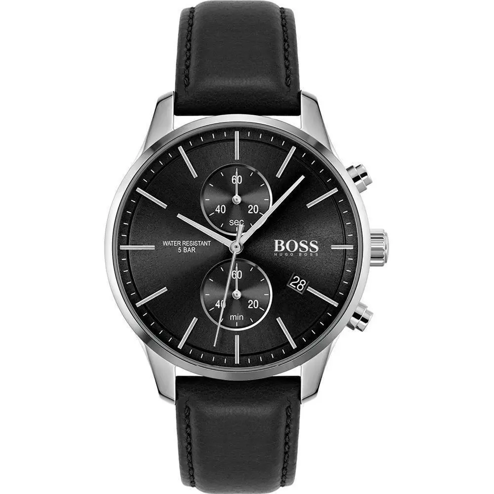1513803 Associate Chrono Black Dial Leather Straps 42MM Mens Watch by Hugo Boss