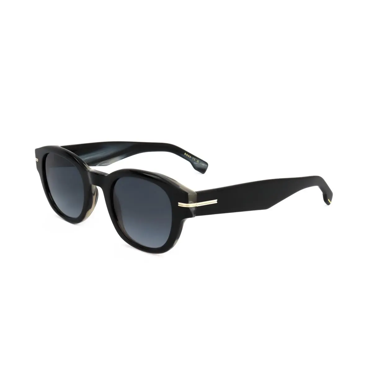 Men`s 48 mm Black Striped Sunglasses BOSS1717-S-QF6-48 by Hugo Boss
