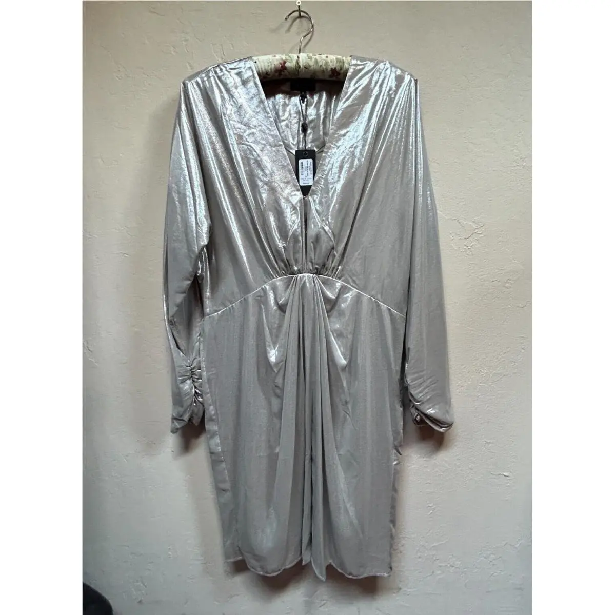 Rag Bone Women`s Eloise Metallic Mini Dress Size 10 V-neck Silver by Rag & Bone