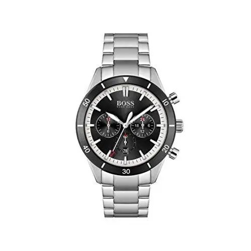 Hugo Boss 1513862 Santiago Chronograph Black Dial Silver Bracelet Mens Watch