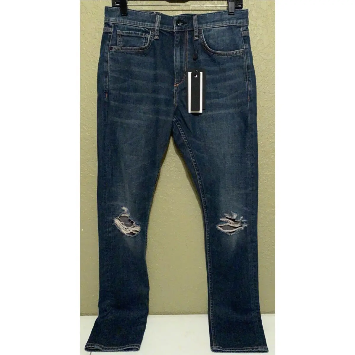 Rag Bone Men`s Size 30x32 Fit 1 Skinny Distressed Aero Stretch Blue Jeans by Rag & Bone