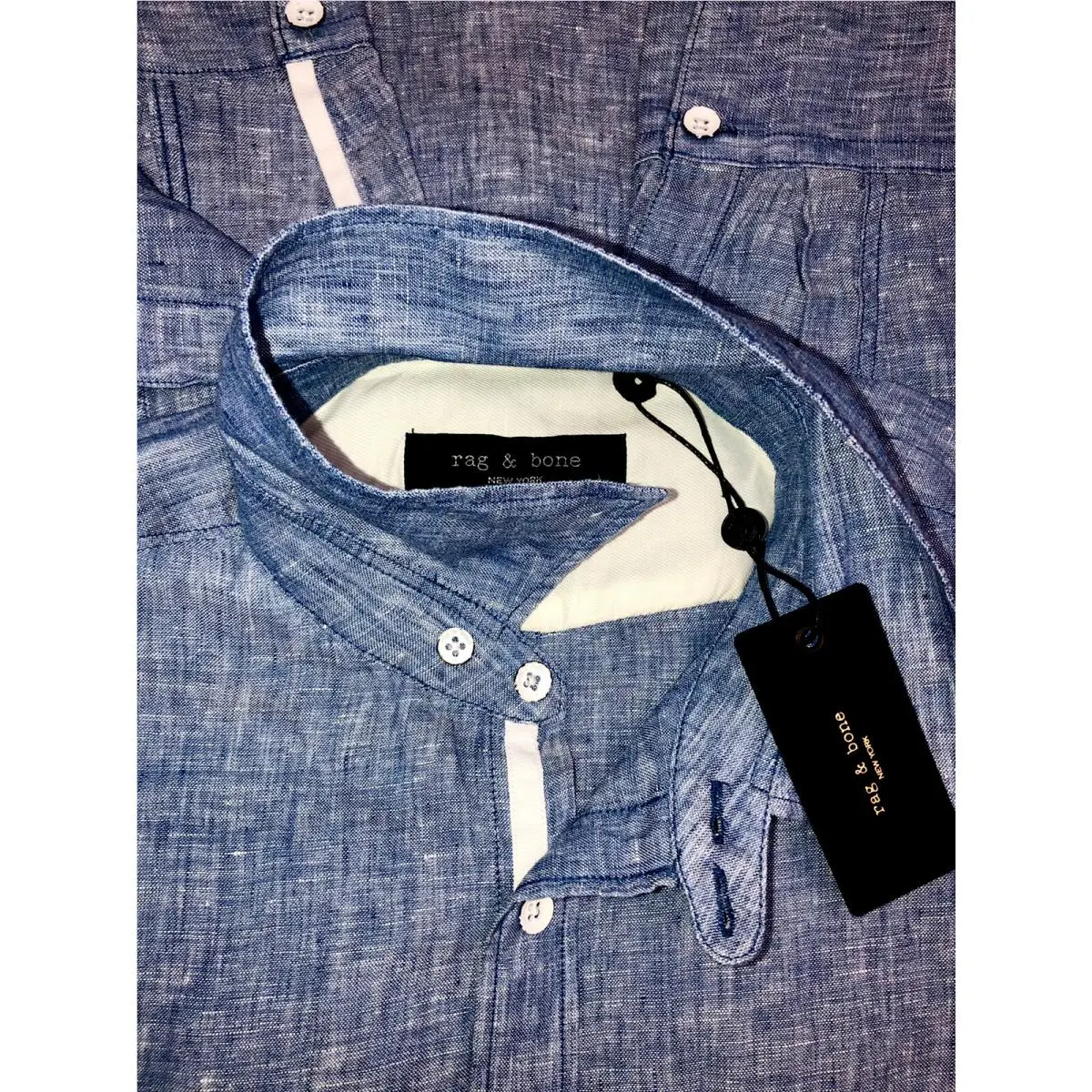 Rag Bone Linen Sky Indigo Engineered Button Front LS Shirt Size Small by Rag & Bone