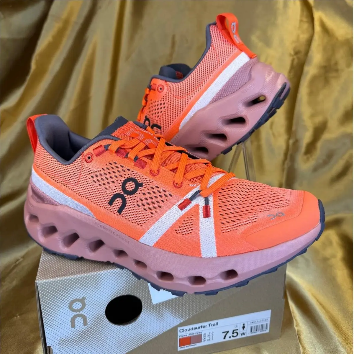 On Cloudsurfer Trail Womens 7.5 Flame Dustrose On Running Shoes Athletic Sneaker