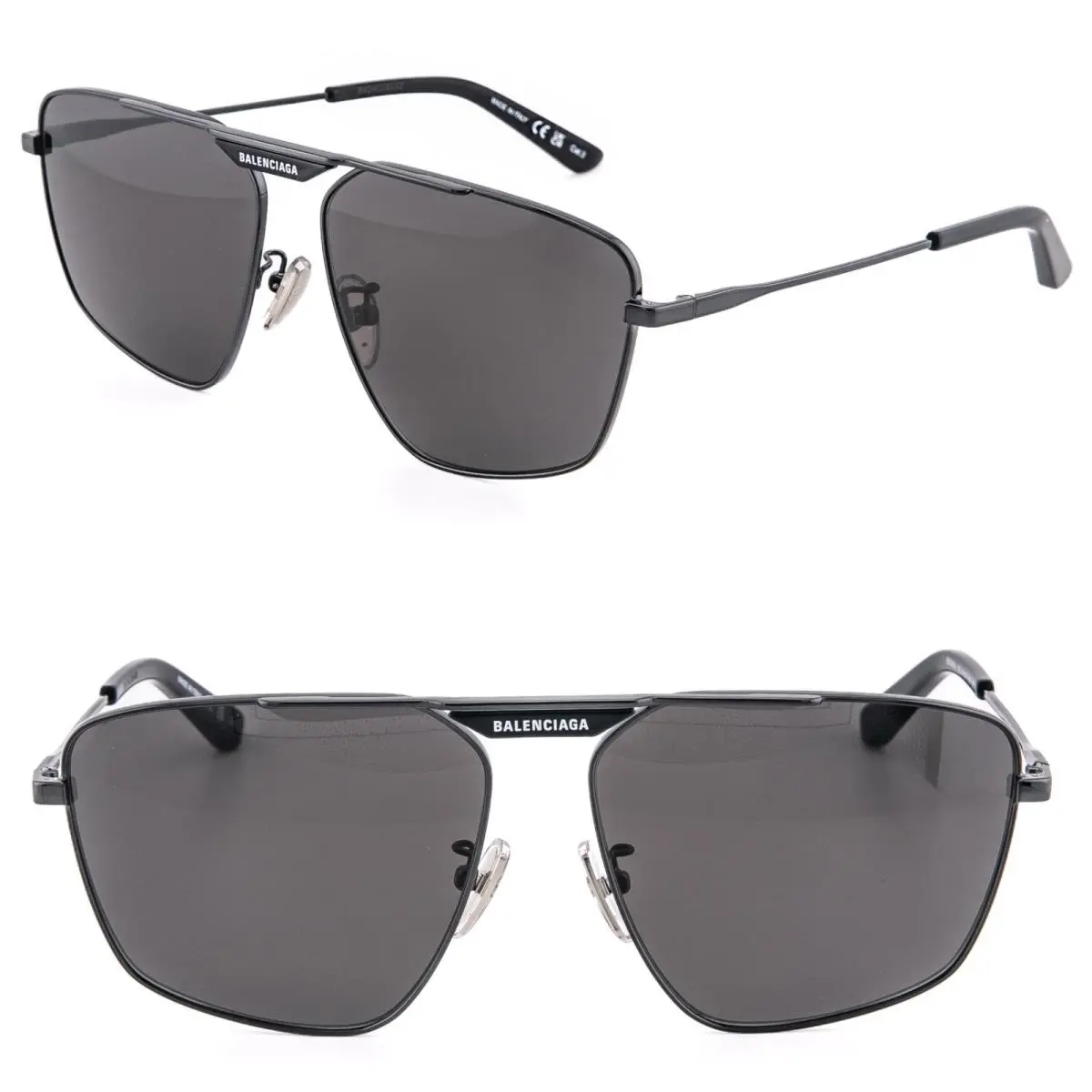 Balenciaga BB0246SK Logo Tag 2.0 0418 Pilot Black Navigator Sunglass Unisex 001
