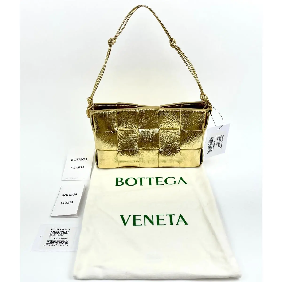 Retail  Metallic Gold Maxi Intrecciato Cassette Pouch Wstrap by Bottega Veneta