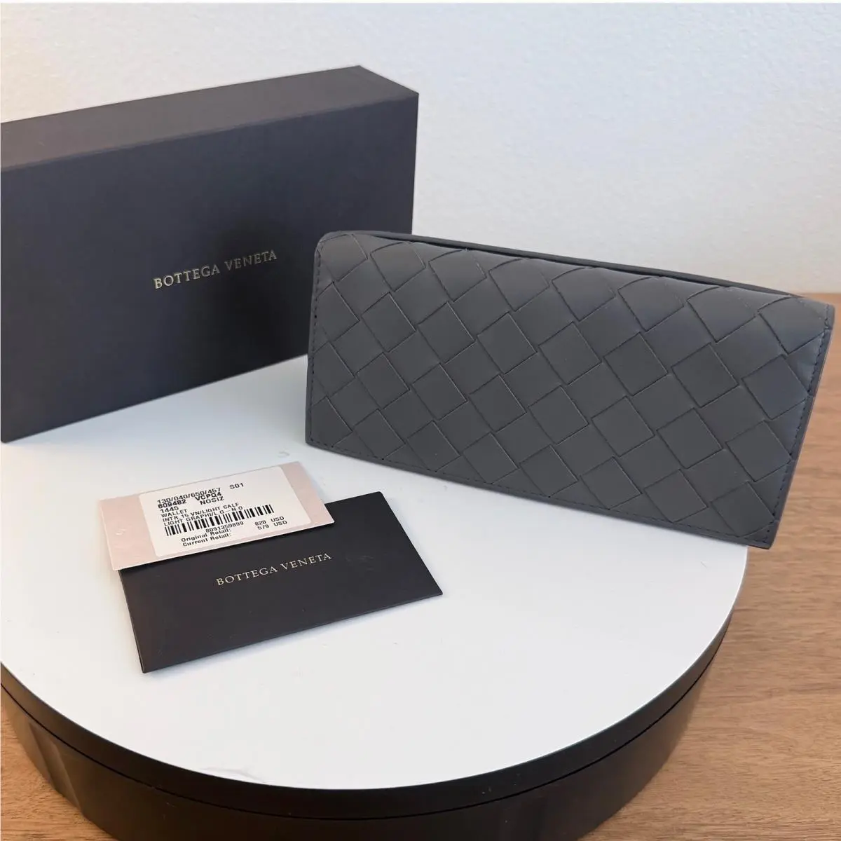 Bottega Veneta 609482 Leather Large Weave Intrecciato Gray Wallet