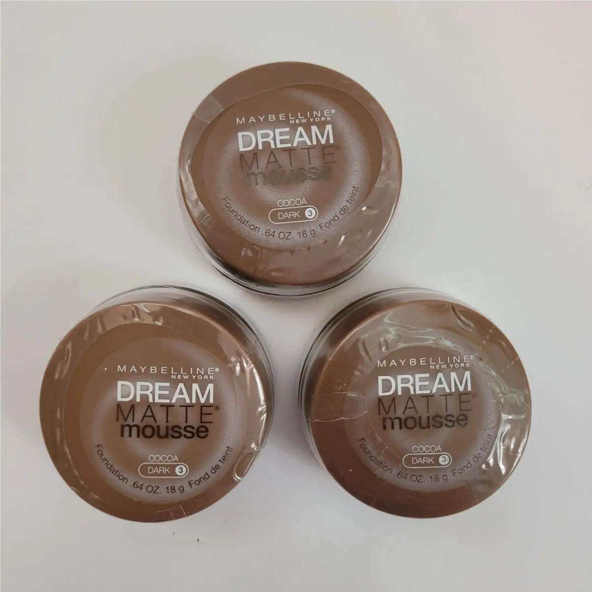 Lot of 3 Pack Maybelline Dream Matte Mousse Foundation Cocoa Dark 3 0.64 oz