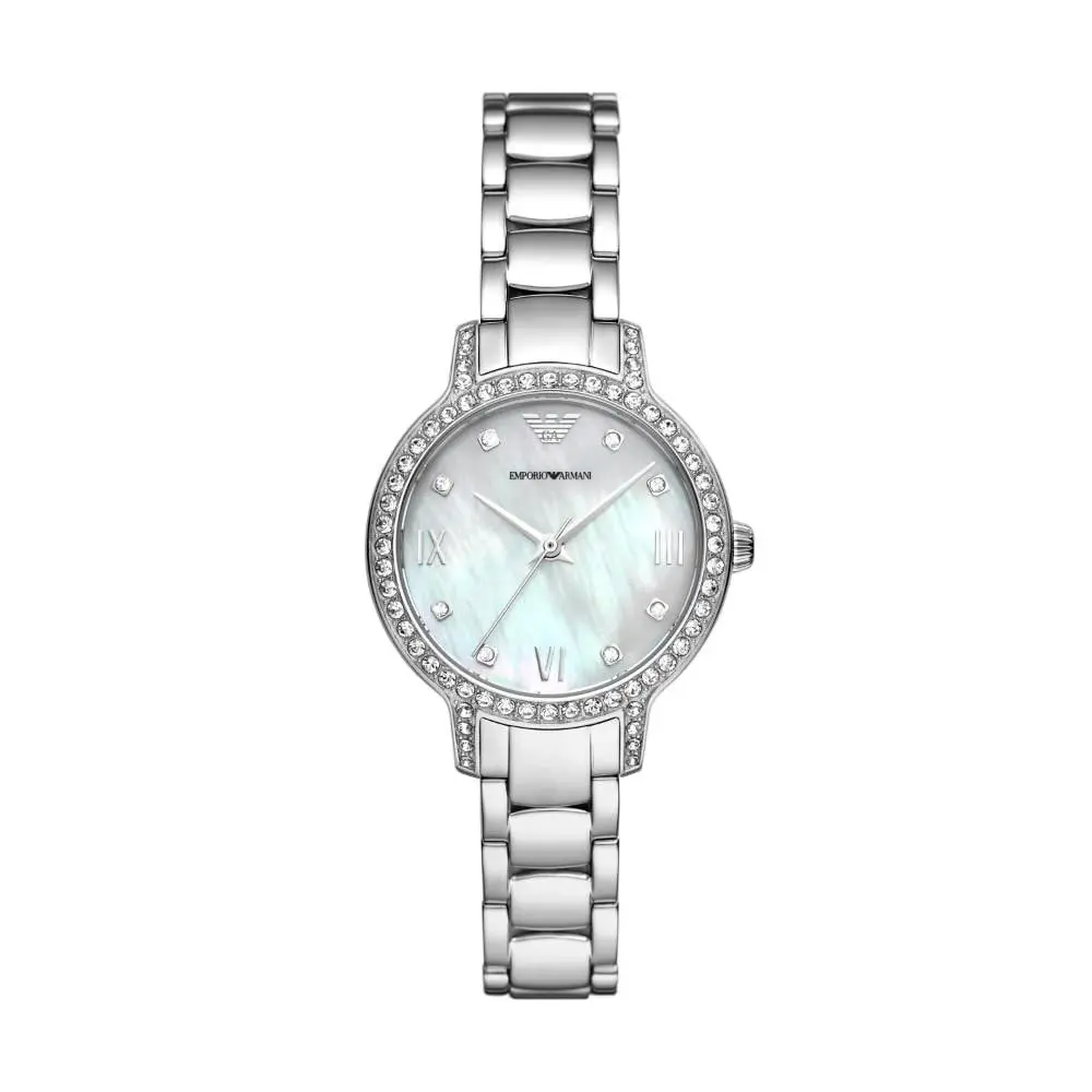 Women`s Three-hand Stainless Steel Watch Silver/pearl 32mm by Emporio Armani