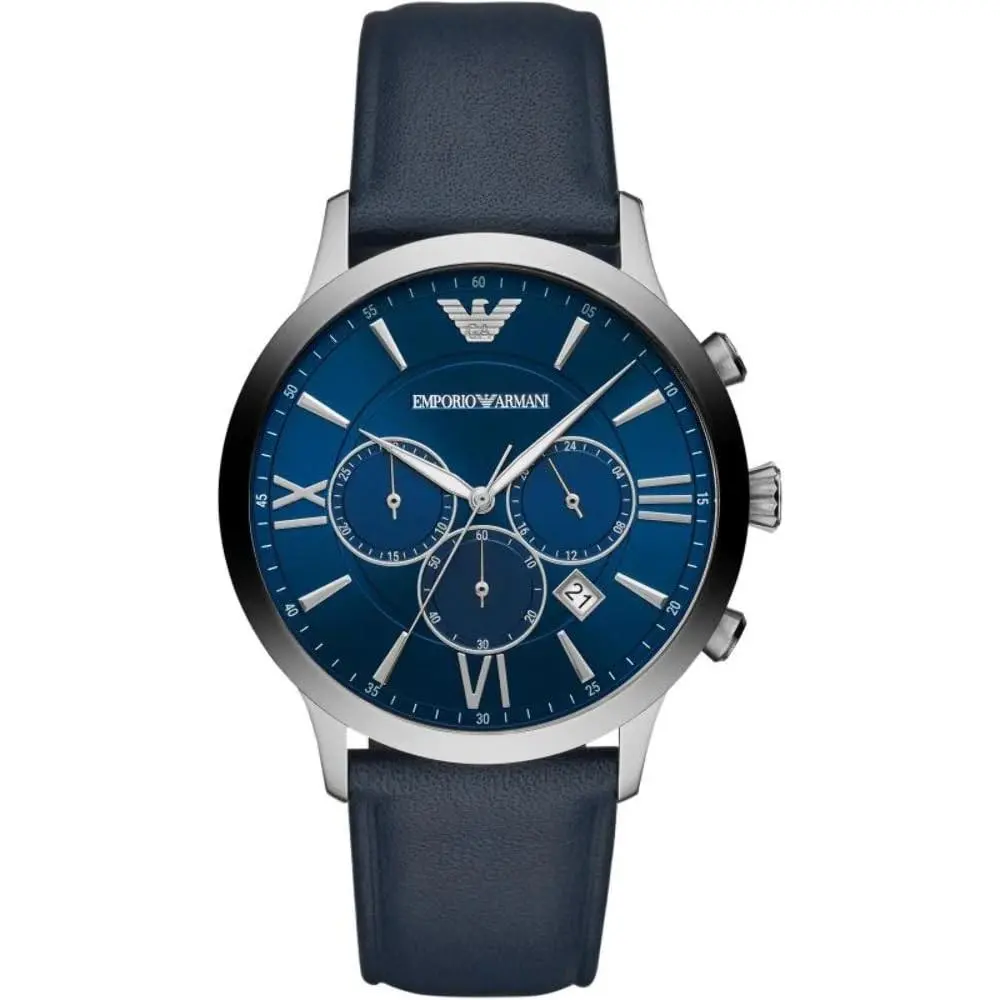 Emporio Armani Men`s Chronograph Blue Leather Watch