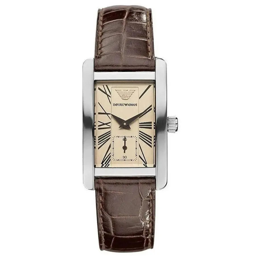 Mens Watch AR0154 Beige Dial Brown Leather Strap by Emporio Armani