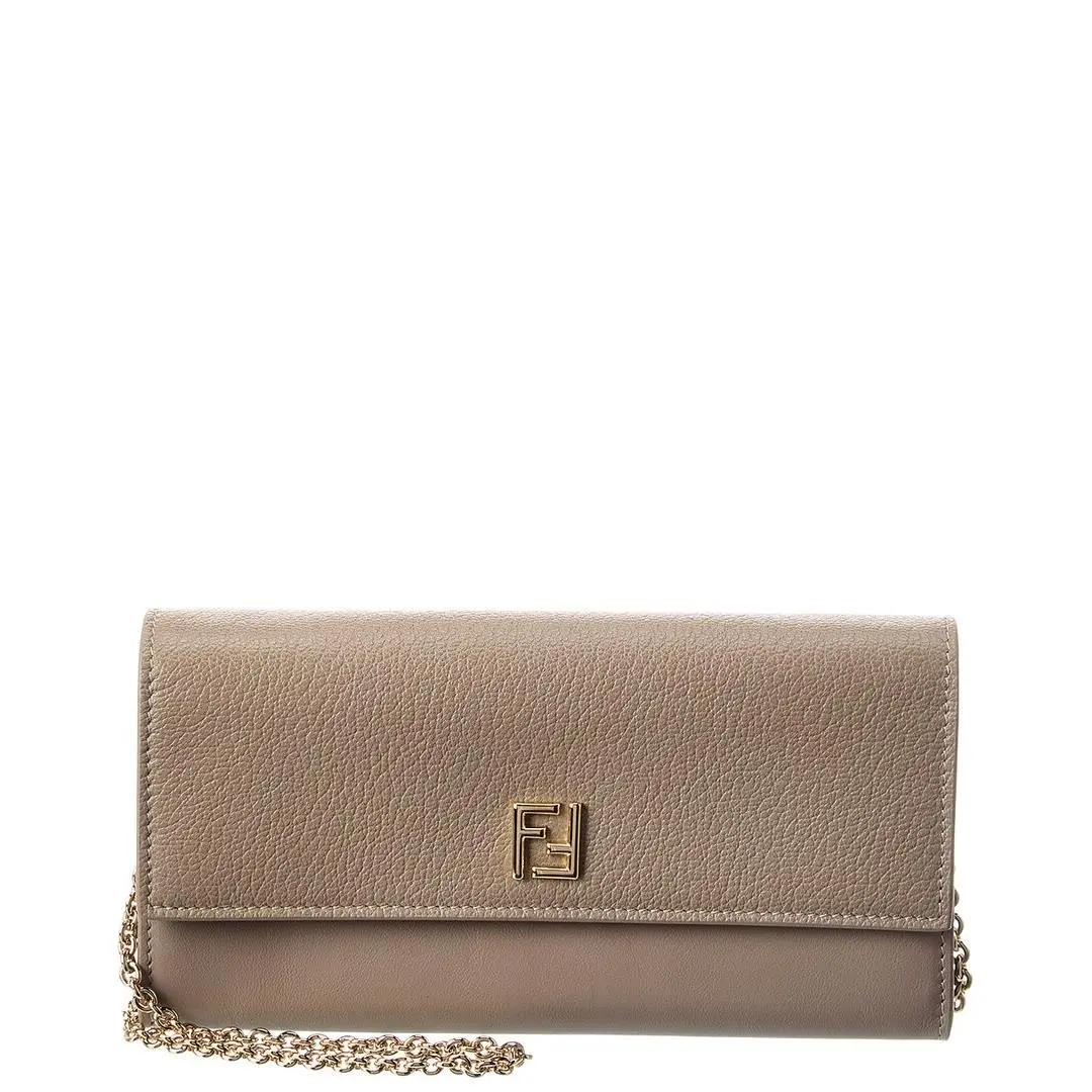 Ff Leather Continental Wallet On Chain Women`s Beige Os by Fendi