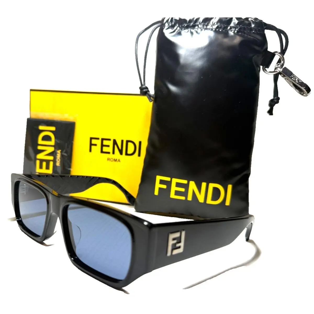 Sunglasses Squared FE40144F 01V Shiny Black W/blue Lens 56-17 by Fendi