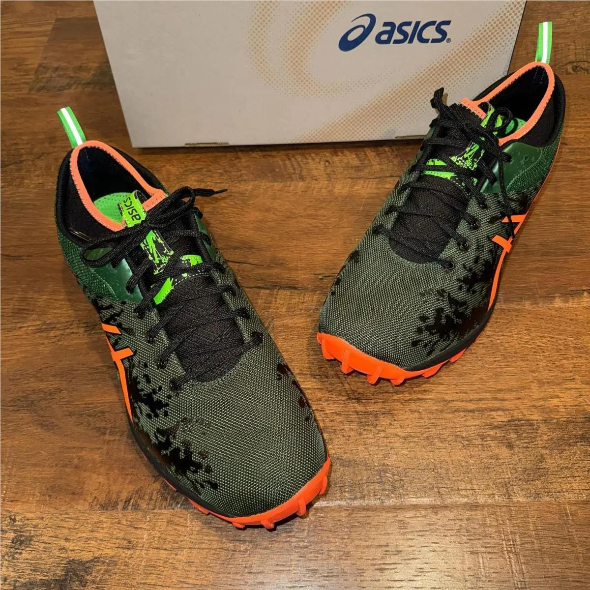 Asics Gel-fujirunnegade Men’s 14 Dark Green Flash Orange Trail Running Shoes