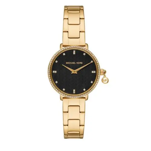 Michael Kors Pyper Gold/black Dial 32 mm Women`s Watch MK7616 - Dial: Black, Band: Gold, Bezel: Gold