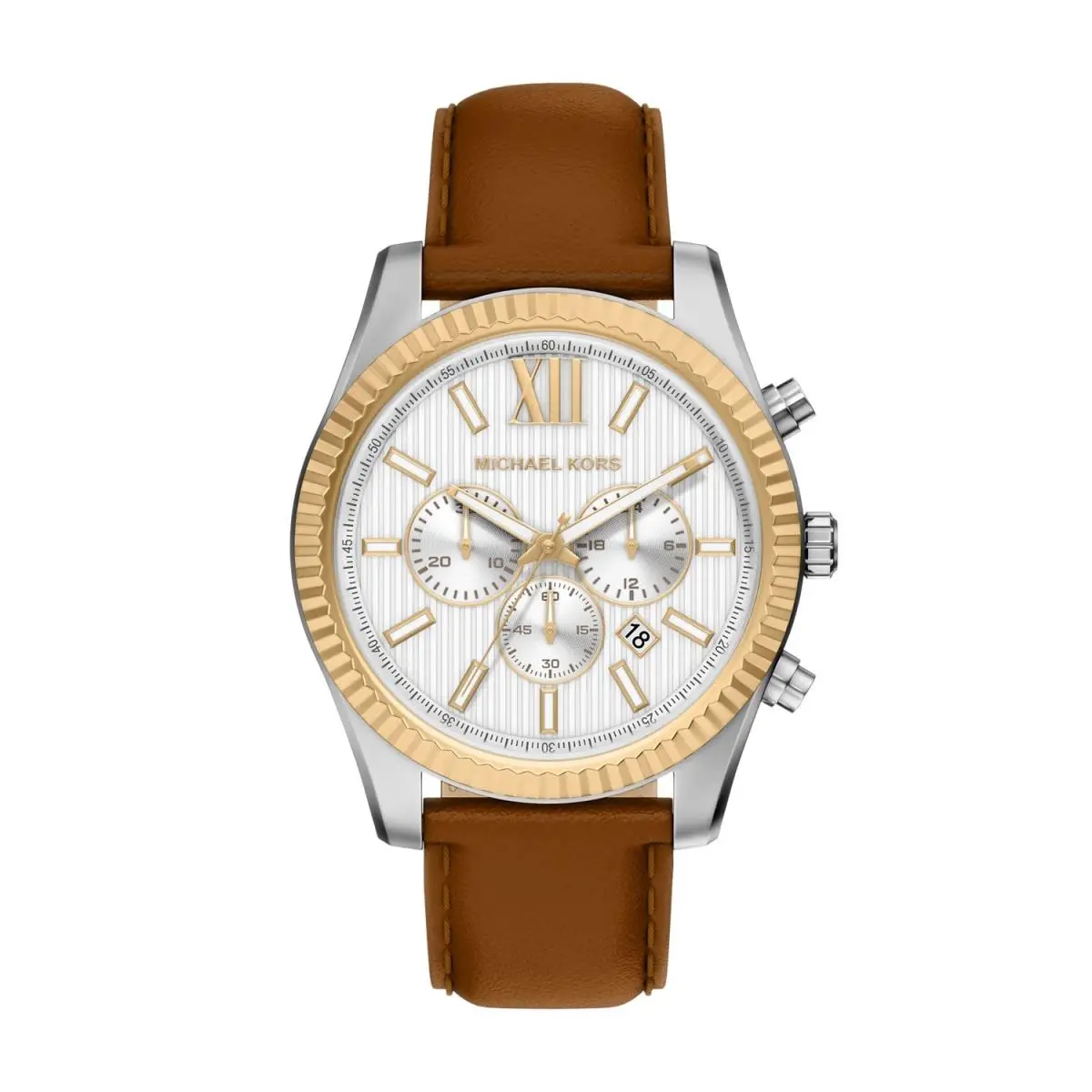 Michael Kors Oversized Lexington 45mm Silver Dial Men`s Watch MK9257 - Dial: Silver, Band: Brown