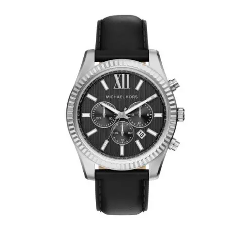 Lexington Black /silver Chronograph Leather 45mm Men`s Watch MK9256 by Michael Kors