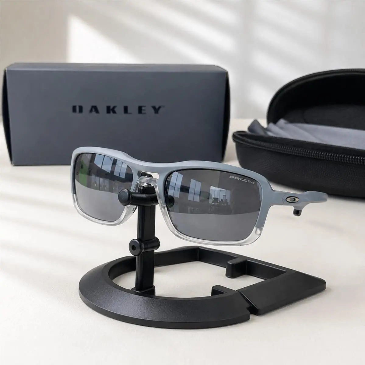 Oakley Triggerman Grey Clear Frame Prizm Grey Lens Sport Sunglasses w/ Case