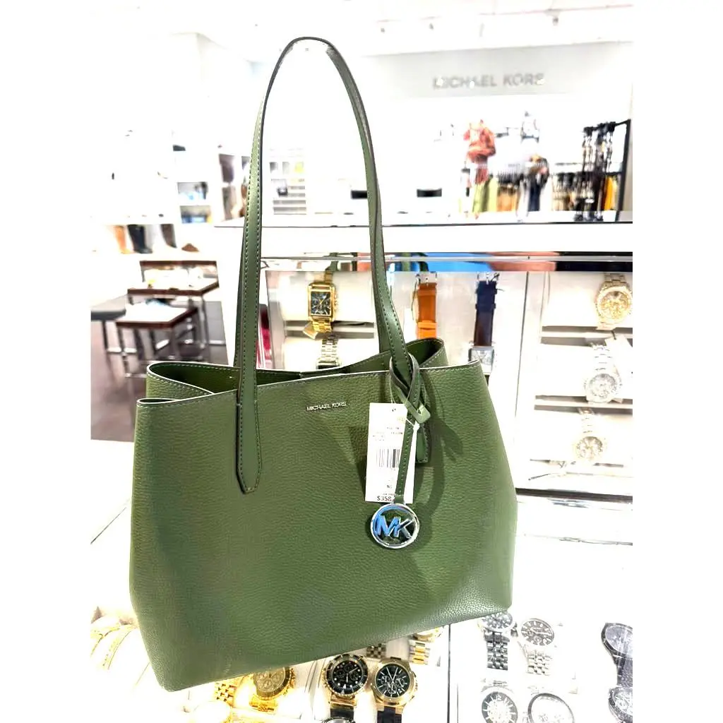Michael Kos Avalon Womens M Pebbled Leather Convertible Tote Bag Green by Michael Kors