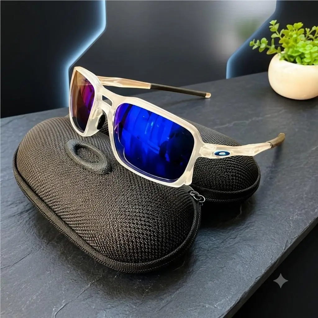 Oakley Triggerman Clear Frame Blue Mirror Lens Sport Sunglasses with Case