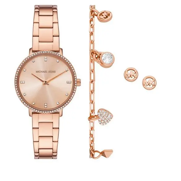 Michael Kors Pyper Rose Gold Dial 32mm Women`s Watch MK7643SET - Dial: Rose Gold, Band: Rose Gold, Bezel: Rose Gold